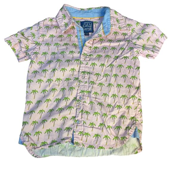 TukTuk Designs pink palm tree short sleeve collar button up shirt SIZE 3 - Picture 1 of 3